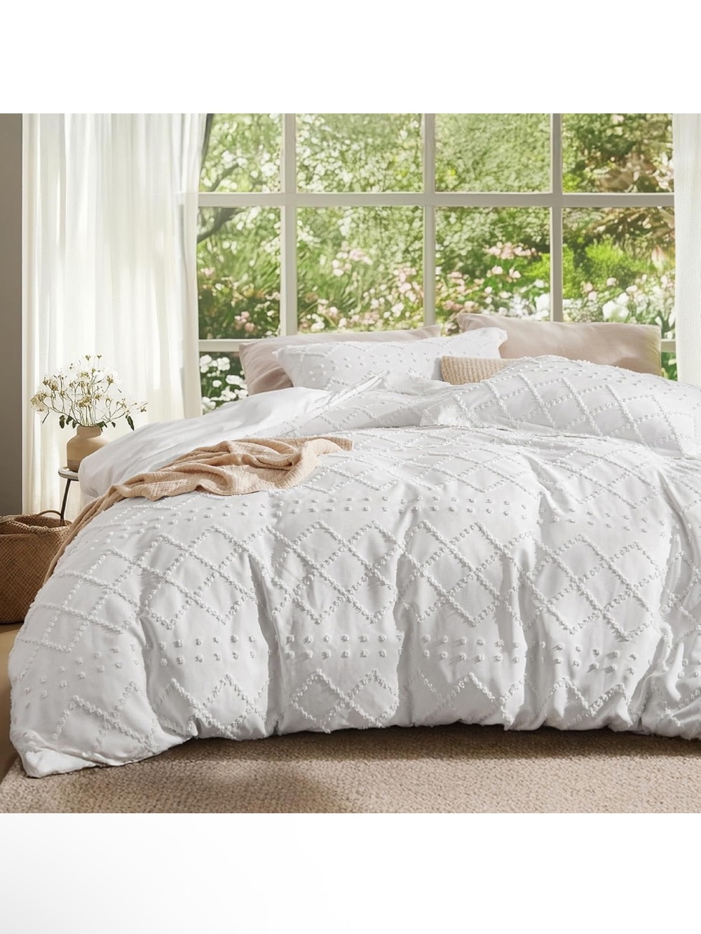 NWT Bedsure White Boho Duvet Cover Queen Size 90”x90” 3 Piece Set Full/Queen